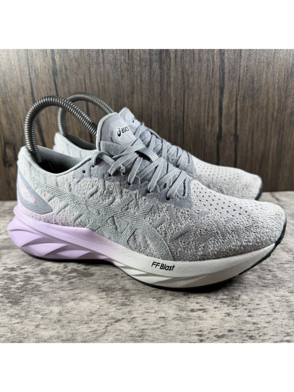 Asics Dynablast Women 5.5 Gray Purple Running Shoes Lace Up Low Top 1012A701